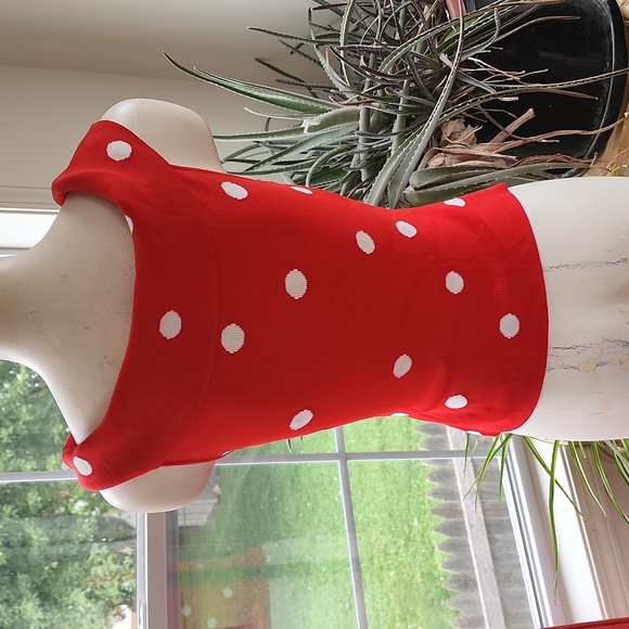 Cyrus Red and White Polka Dot Off the Shoulder Top Sz Small - Picture 2 of 5